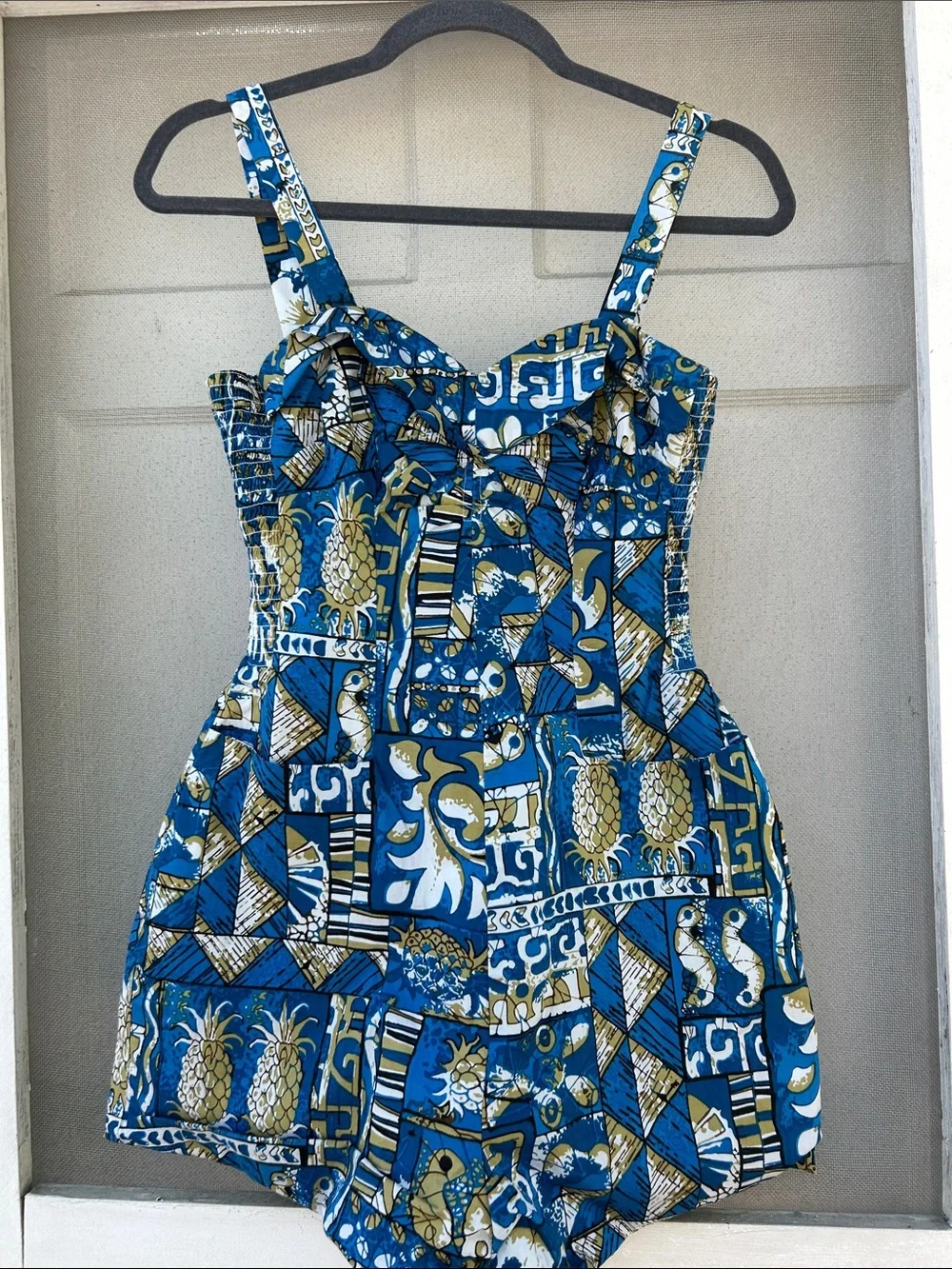 Blue Pineapple Print Piece Romper - Picture 1 of 8